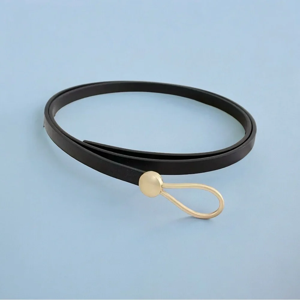 Black Trendy Knotted Skinny Thin Belt For Women Classic Solid Color Faux Leather